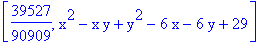 [39527/90909, x^2-x*y+y^2-6*x-6*y+29]